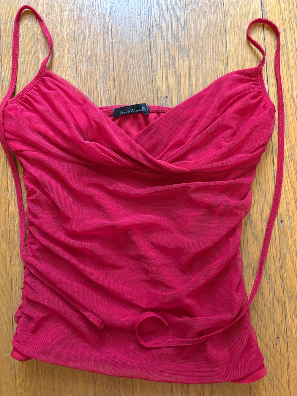 Heart Moon Star Hot Pink Ruched Cowl Spaghetti Strap Camisole